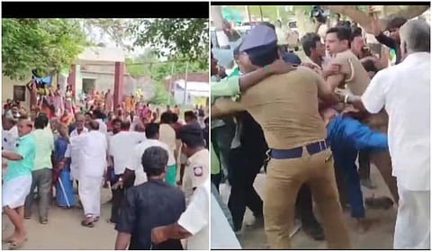 போலீஸார் முன்னிலையில் ஆர்ப்பாட்டம்