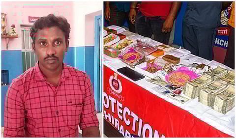 நகை, பணம் பறிமுதல் செய்யப்பட்ட லட்சுமணன்