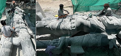பழநியில் தயாராகிறது ஒரே கல்லில் 24 அடி உயர கருப்பணசாமி சிலை!