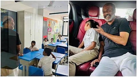 அடம் பிடித்த பேரனை பள்ளிக்கு அழைத்துச்சென்ற ரஜினி