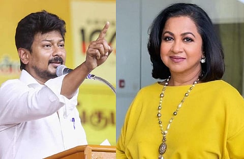 யூடியூப் சேனல்களில் அவதூறு: நடவடிக்கை எடுக்க உதயநிதிக்கு ராதிகா கோரிக்கை