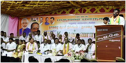 மதுரை பாஜக பொதுக்கூட்டத்தில் மாநில தலைவர் அண்ணாமலை பேசினார் | படம்: எஸ்.கிருஷ்ணமூர்த்தி.