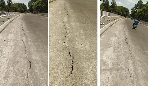 பயன்பாட்டுக்கு வரும் முன்பே ஆரியப்பாளையம் மேம்பாலம் இணைப்புச் சாலையில் விரிசல்!