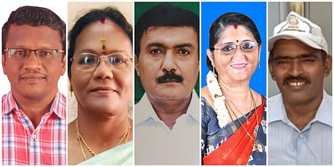 மதுரை மாவட்டத்தில் இருந்து நல்லாசிரியர் விருதுக்கு தேர்வாகியுள்ள ஆசிரியர்கள் (இடமிருந்து) தென்னவன், சாந்தி, ராஜேந்திரன், விஜயலெட்சுமி மற்றும் அருணாச்சலம்