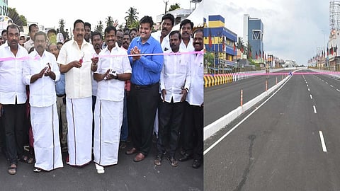 பட்டாபிராம் ரயில்வே மேம்பாலத்தின் ஒரு பகுதியை அமைச்சர் ஆர்.காந்தி, பொதுமக்களின் பயன்பாட்டுக்கு திறந்து வைத்தார்.