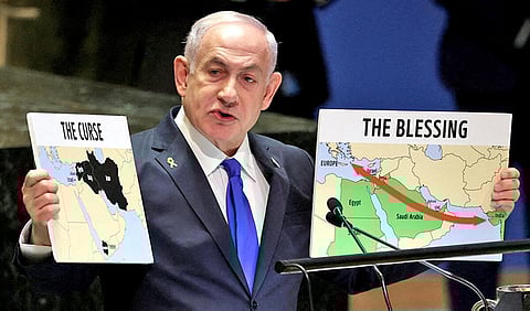 ‘ஆசிர்வாதம்’, ‘சாபம்’ - இந்தியா, ஈரான் மேப்களை சுட்டிக் காட்டி நெதன்யாகு பேச்சு