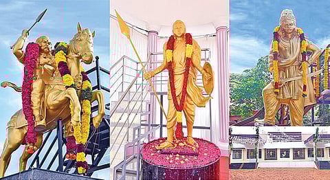 முதல்வர் திறந்து வைத்த வெண்ணி காலாடி, குயிலி, எத்தலப்பர் நாயக்கர் சிலைகள்.