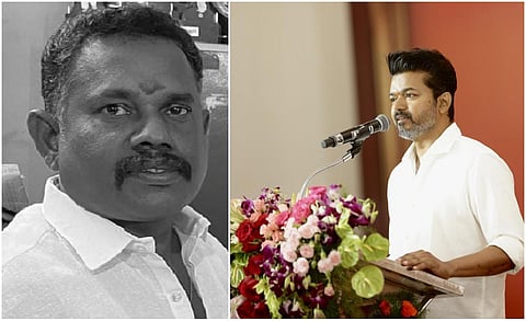 உயிரிழந்த தவெக நிர்வாகி சரவணன் (இடது)