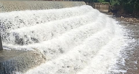 வைகையின் முக்கிய துணை ஆறான கொட்டக்குடி ஆற்றில் பெருக்கெடுத்து வரும் வெள்ளம். இடம்: போடிமெட்டு சாலை அணைப்பிள்ளையார் கோயில் தடுப்பணை. படம்: என்.கணேஷ்ராஜ்.