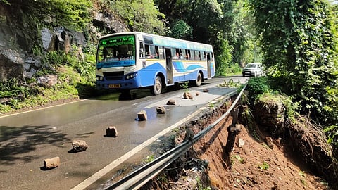 குன்னூர் - மேட்டுப்பாளையம் மலைப் பாதையில் மண் சரிவால் போக்குவரத்து பாதிப்பு