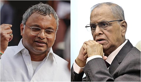 கார்த்தி சிதம்பரம் (இடது), நாராயணமூர்த்தி (வலது)