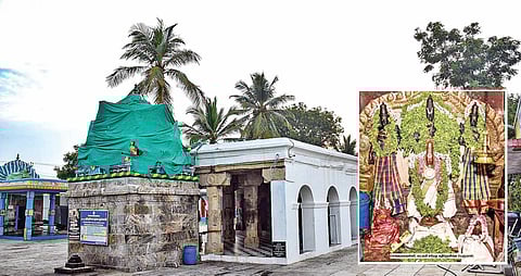 கொத்தப்புள்ளி கதிர்நரசிங்கப் பெருமாள் கோயில் உள்வளாகம். | உள்படம்: செங்கமலவள்ளி, லட்சுமி சமேத கதிர்நரசிங்க பெருமாள். | படங்கள்: நா.தங்கரத்தினம்