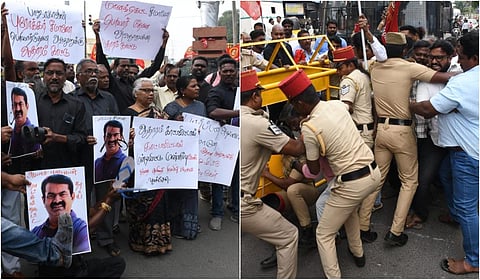 பெரியார் குறித்த சீமான் கருத்துக்கு எதிர்ப்பு: தபெதிக - நாம் தமிழர் இடையே மோதல் நிகழாமல் தடுத்த போலீசார்