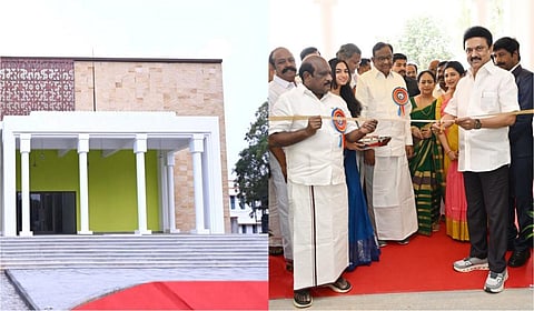 காரைக்குடி அழகப்பா பல்கலை. வளாகத்தில் முன்னாள் மத்திய அமைச்சர் ப.சிதம்பரம் சொந்த நிதியில் கட்டப்பட்டுள்ள நூலகத்தை தமிழக முதல்வர் மு.க.ஸ்டாலின் திறந்து வைத்தார்.