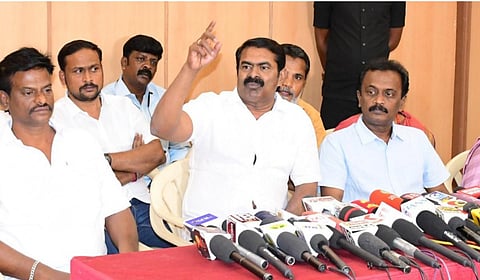 மதுரையில் நாதக தலைமை ஒருங்கிணைப்பாளர் சீமான் செய்தியாளர்களைச் சந்தித்தார் | படம்: எஸ்.கிருஷ்ணமூர்த்தி