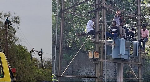 மேட்டூர் அனல்மின் நிலைய ஒப்பந்த தொழிலாளர்கள் பணி நிரந்தரம் செய்யக்கோரி மின்கம்பத்தில் ஏறி போராட்டத்தில் ஈடுபட்டனர்.