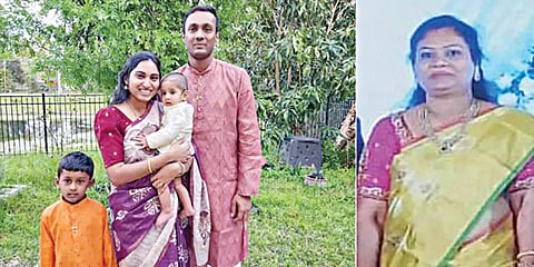 கணவர் ரோஹித்துடன் விபத்தில் உயிரிழந்த அவரது மனைவி பிரகதி மற்றும் மூத்த மகன் அர்வின். அடுத்த படம்: ரோஹித்தின் தாயார் சுனிதா.