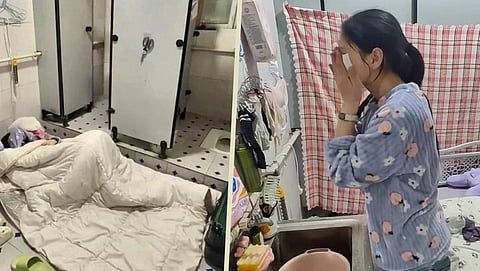 கழிவறையில் வாழும் சீன பெண்!