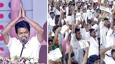 கோவையில் நேற்று நடைபெற்ற தமிழக வெற்றிக் கழகத்தின் பூத் கமிட்டி முகவர்களுக்கான இரண்டாம் நாள் பயிற்சி பட்டறை நிகழ்ச்சியில் பேசினார் கட்சித் தலைவர் விஜய்.