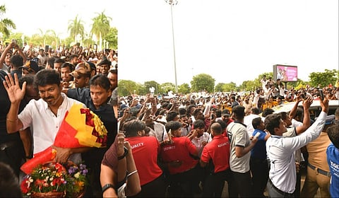 மதுரை விமான நிலையம் வந்த நடிகரும், தவெக தலைவருமான விஜய்க்கு அவரது ரசிகர்களும், கட்சியினரும் உற்சாக வரவேற்பு அளித்தனர் | படங்கள்: எஸ்.கிருஷ்ணமூர்த்தி