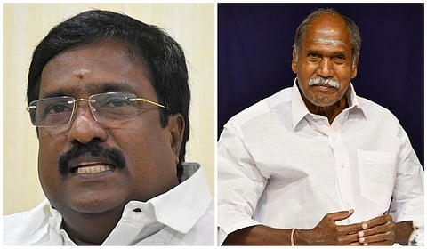 புதுச்சேரி எதிர்கட்சித் தலைவர் சிவா, புதுச்சேரி முதல்வர் ரங்கசாமி (இடமிருந்து வலமாக)