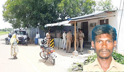 பிரம்மதேசம் டாஸ்மாக் மதுபான கடை அருகேயுள்ள பங்க் கடையின் முன்பாக கொலையானவர் உடல் வீசப்பட்ட இடத்தில் காவல் துறையினர் விசாரித்தனர். (உள்படம்) கொலையான ஆட்டோ ஓட்டுநர் மணிகண்டன்.