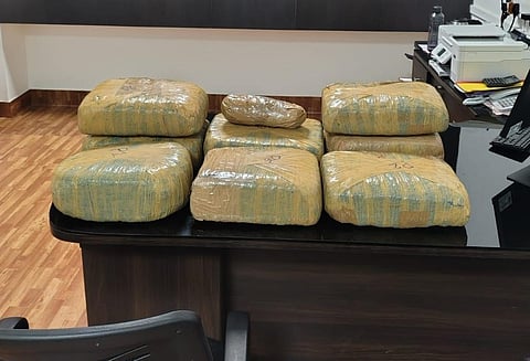 பறிமுதல் செய்யப்பட்ட கஞ்சா பொட்டலங்கள்.