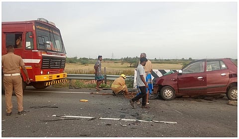 திருச்சி: கார் மீது கன்டெய்னர் லாரி மோதி கேரளாவைச் சேர்ந்தவர் உயிரிழப்பு; மனைவி காயம்