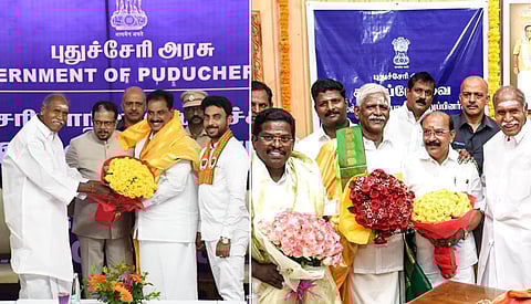 புதுவையில் புதிய அமைச்சர், நியமன எம்எல்ஏ-க்கள் பதவியேற்பு: எதிர்க்கட்சிகள் புறக்கணிப்பு