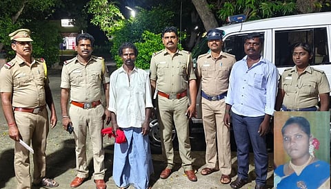 கைது செய்யப்பட்ட ராமசாமி. (உள்படம்) கொலை செய்யபட்ட தீபா.