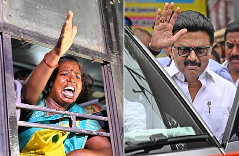 இடது: கைது செய்யப்பட்ட தூய்மைப் பணியாளர்களில் ஒருவர் | வலது: முதல்வர் ஸ்டாலின்