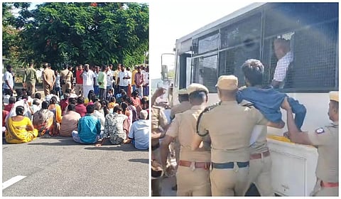 ஊத்துக்குளி அருகே மாநகராட்சி குப்பை கொட்ட எதிர்ப்பு: சாலை மறியலில் ஈடுபட்ட மக்கள் குண்டுக்கட்டாக கைது