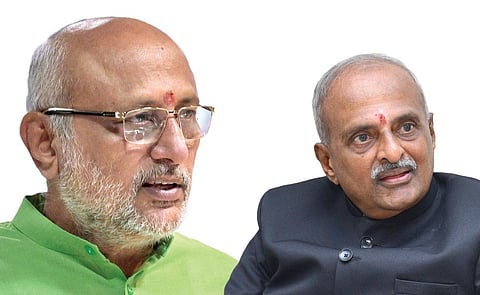 இடது: சி.பி.ராதாகிருஷ்ணன் | வலது: சி.பி.குமரேசன்