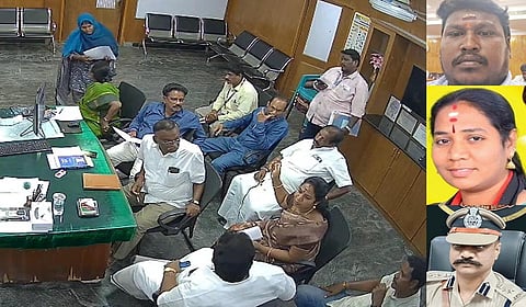 முனியப்பன், கவுன்சிலர் ரம்யா, விழுப்புரம் மாவட்ட எஸ்.பி சரவணன் (மேலிருந்து கீழாக)