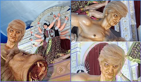 மேற்கு வங்க துர்கா பூஜை பந்தலில் ‘அசுரன்’ வேடத்தில் அதிபர் டொனால்டு ட்ரம்ப் சிலை