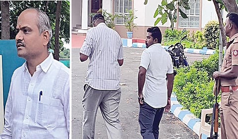 கரூர் சுற்றுலா மாளிகையில் சிபிஐ விசாரணைக்கு ஆஜராக வந்த தனியார் ஆம்புலன்ஸ் உரிமையாளர்கள், ஓட்டுநர்கள்.