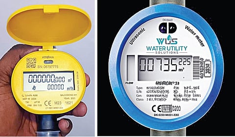 அடுக்கு மாடி குடியிருப்புகளில் பொருத்த திட்டமிட்டுள்ள ஸ்மார்ட் குடிநீர் மீட்டரின் மாதிரி.