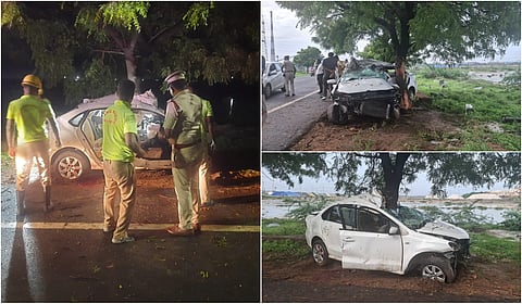 தூத்துக்குடியில் விபத்தில் சிக்கிய கார்.