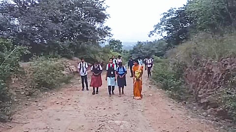 கொடிய விலங்குகள் வாழும் காட்டுப் பகுதி வழியாக பள்ளிக்கு தினமும் 7 கி.மீ. நடந்தே செல்லும் மாணவர்கள்