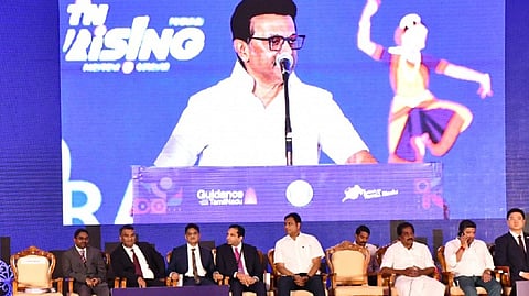 மதுரையில் நடைபெற்ற முதலீட்டாளர்கள் மாநாட்டில் பேசிய முதல்வர் மு.க.ஸ்டாலின். | படம்: எஸ்.கிருஷ்ணமூர்த்தி