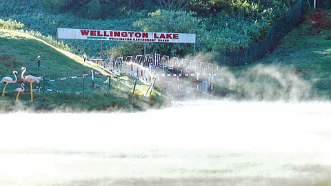 வெலிங்டன் ஏரியில் சூரிய உதயத்தில் பனி படர்ந்த ஏரி ரம்மியமாக காட்சியளித்தது.