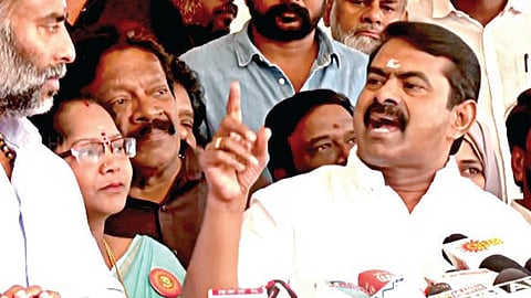 சென்னையில் நேற்று பேட்டியளித்த நாதக தலைமை ஒருங்கிணைப்பாளர் சீமான்.