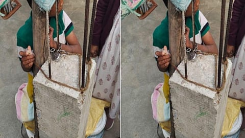 தினமும் வேலைக்கு செல்லும் முன் சிறுவனை சங்கிலியால் கட்டிவைத்த பெற்றோர்