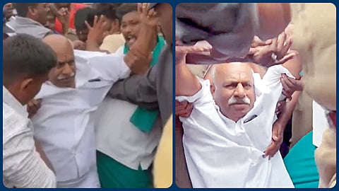 போராட்டத்தில் ஈடுபட்ட காடேஸ்வரா சுப்பிரமணியத்தை அப்புறப்படுத்திய போலீஸார்.