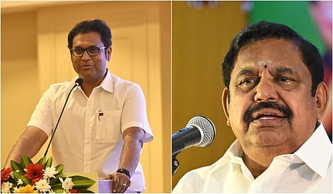 இடது: டி.ஆர்.பி.ராஜா | வலது: எடப்பாடி பழனிசாமி