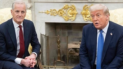 நார்வே பிரதமர் ஜோனாஸ் கார் ஸ்டூர் மற்றும் அமெரிக்க அதிபர் ட்ரம்ப்.