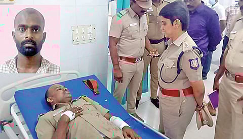 பெரம்பலூர் அரசு மருத்துவமனையில் சிகிச்சை பெற்று வரும் எஸ்.ஐ. சங்கரை நலம்விசாரித்த காவல் கண்காணிப்பாளர் அனிதா.