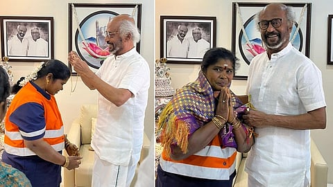 தூய்மைப் பணியாளர் பத்மாவை கவுரவித்த ரஜினிகாந்த்