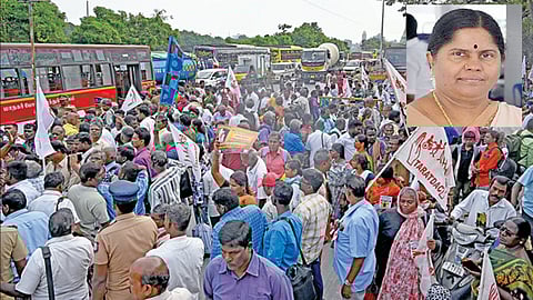 மாற்றுத் திறனாளிகள் போராட்டத்தில் பங்கேற்ற மார்க்சிஸ்ட் கட்சியின் மூத்த தலைவர் கே.பாலகிருஷ்ணனின் மனைவியை போலீஸ் தாக்கியதில் காயம்
