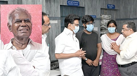 சென்னை ராஜீவ் காந்தி அரசு மருத்துவமனையில் நல்லகண்ணு உடல்நிலை குறித்து உறவினர்கள், மருத்துவர்களிடம் கேட்டறிந்த முதல்வர் ஸ்டாலின்.